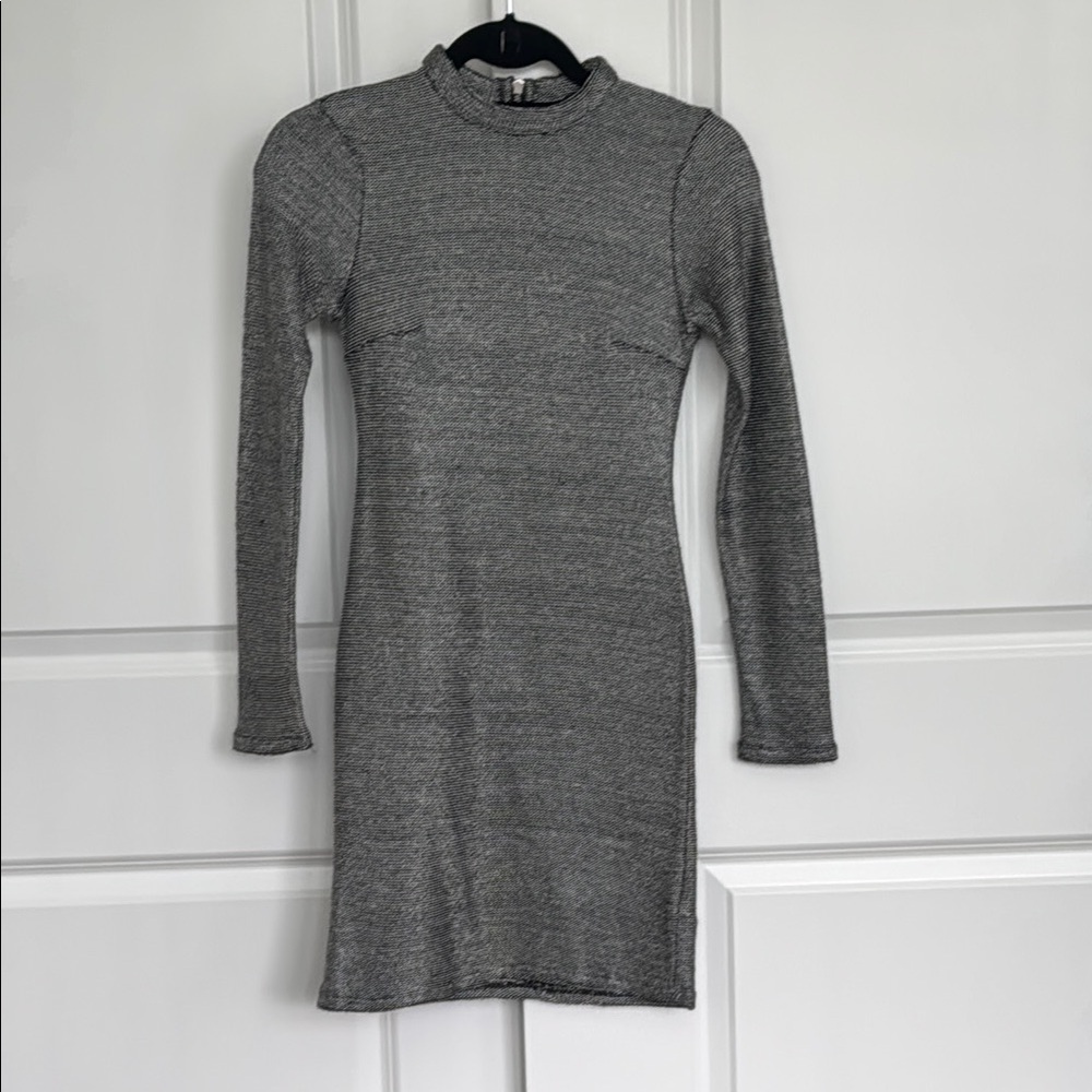Topshop Silver Long Sleeve Bodycon Dress